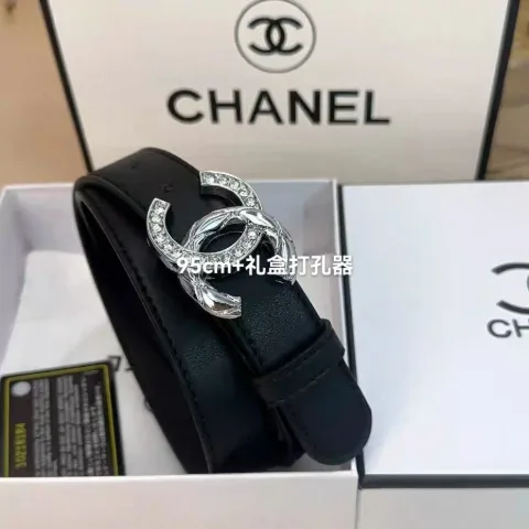 Жіночий ремінь із декоративною пряжкою в стилі Chanel чорний, арт. Chp1/black