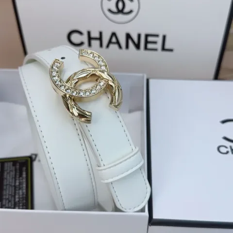 Жіночий ремінь із декоративною пряжкою в стилі Chanel білий, арт. Chp1/white
