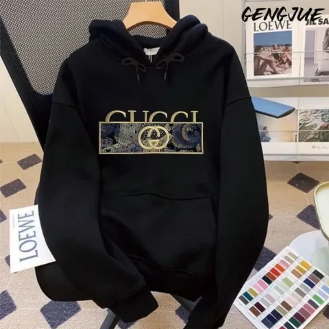 Жіноче чорне худі з капюшоном і декоративним принтом у стилі Gucci, арт. Gh1/black