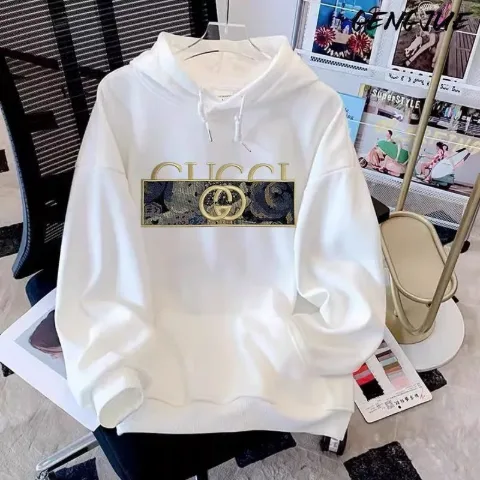 Жіноче біле худі з капюшоном і декоративним принтом у стилі Gucci, арт. Gh1/white