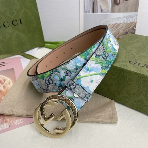 Жіночий пояс з масивною пряжкою у стилі Gucci блакитний, арт. Gp1/blue