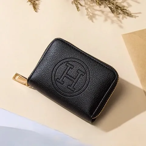 Женский черный кошелек в стиле Hermes с экокожи на молнии, арт. Hko1/black