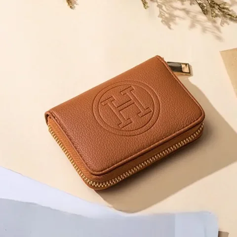 Жіночий коричневий гаманець у стилі Hermes з екошкіри на блискавці, арт. Hko1/brown