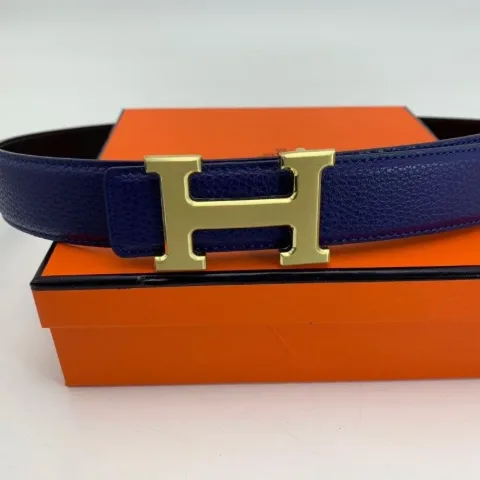 Жіночий ремінь з декоративною пряжкою у стилі Hermès синій, арт. Hp1/blue