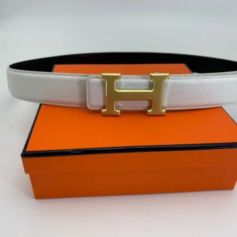 Жіночий ремінь з декоративною пряжкою у стилі Hermès білий, арт. Hp1/white