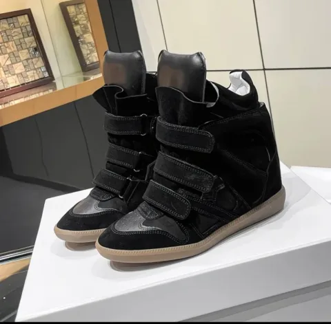 Сникеры в стиле Isabel Marant Bekett, черные на платформе на липучках, арт. IMs/black