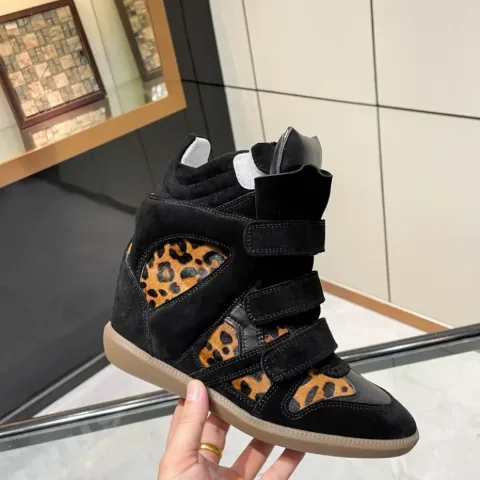 Снікерси у стилі Isabel Marant Bekett, чорні леопардові на платформі на липучках, арт. IMs/blackleo