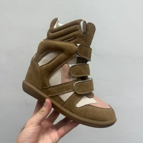 Снікерси у стилі Isabel Marant Bekett, коричневі на платформі на липучках, арт. IMs/brown