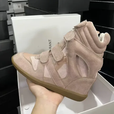 Снікерси у стилі Isabel Marant Bekett, рожево-бежеві на платформі на липучках, арт. IMs/pinkbeige