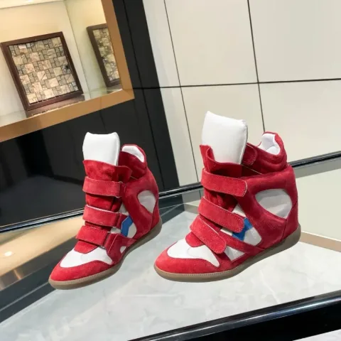 Снікерси у стилі Isabel Marant Bekett, червоно-білі на платформі на липучках, арт. IMs/whitepink