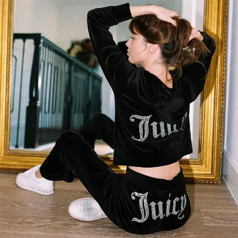 Женский черный велюровый костюм с худи и брюками в стиле Juicy Couture, арт. JCko1/black