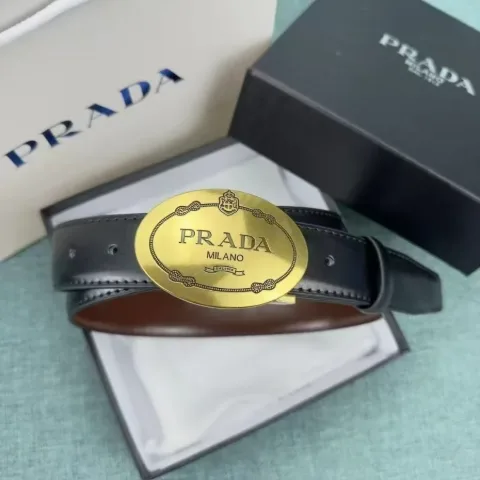 Женский пояс с овальной декоративной золотой пряжкой в ​​стиле Prada, арт. Prp1/blackgold