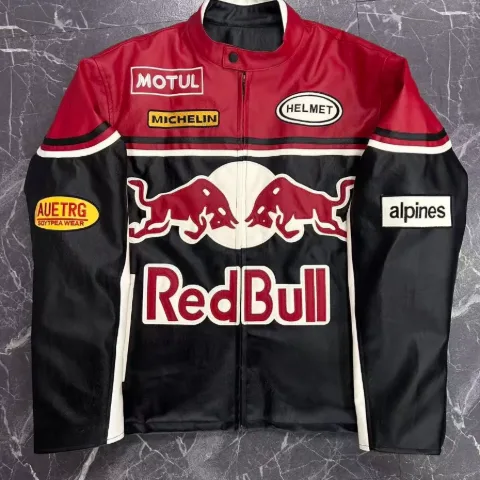 Куртка в стилі Red Bull з гоночними нашивками червоно-чорна, арт. RBkuF1/blackred