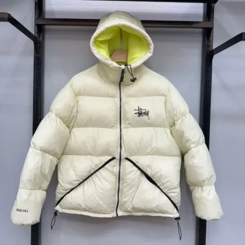 Зимова куртка унісекс у стилі Stussy молочна з жовтим капюшоном, арт. Sku1/milkyellow