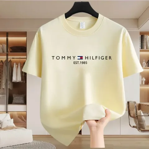 Бавовняна футболка унісекс пастельно-жовта у стилі Tommy Hilfiger, арт. TFf1/yellow