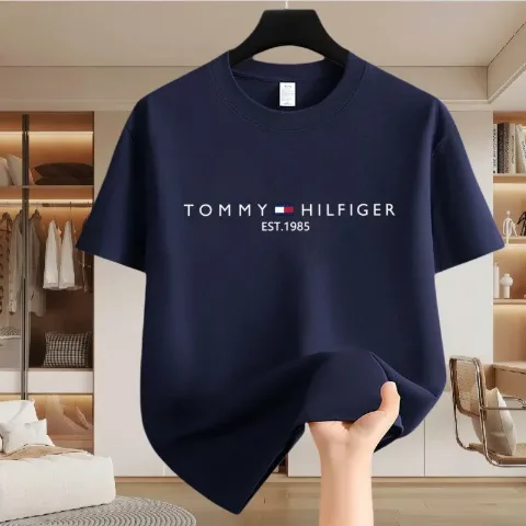 Бавовняна футболка унісекс темно-синя у стилі Tommy Hilfiger, арт. TFf1/darkblue