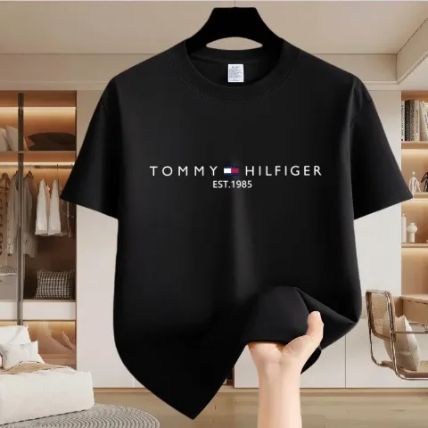 Хлопковая футболка унисекс черная в стиле Tommy Hilfiger, арт. TFf1/black
