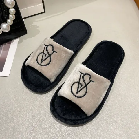 Теплі домашні бежеві капці у стилі Victoria's Secret відкритого типу, арт. VSt1/beige