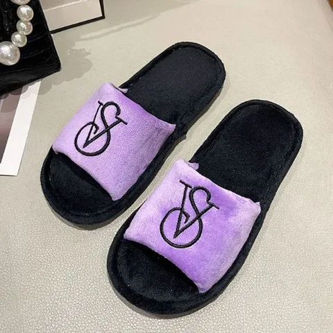 Теплі домашні фіолетові капці у стилі Victoria's Secret відкритого типу, арт. VSt1/purple