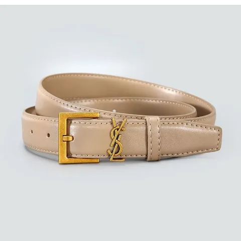 Жіночий бежевий ремінь з декоративною пряжкою у стилі YSL, арт. YSLr1/beige
