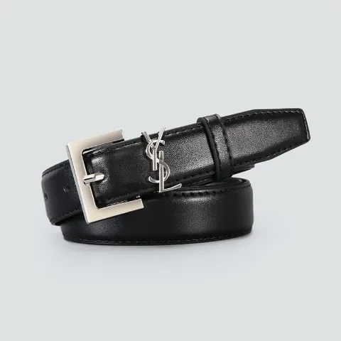 Жіночий чорний ремінь з декоративною пряжкою у стилі YSL, арт. YSLr1/black