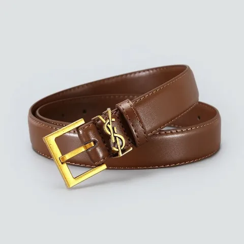 Жіночий коричневий ремінь з декоративною пряжкою у стилі YSL, арт. YSLr1/brown